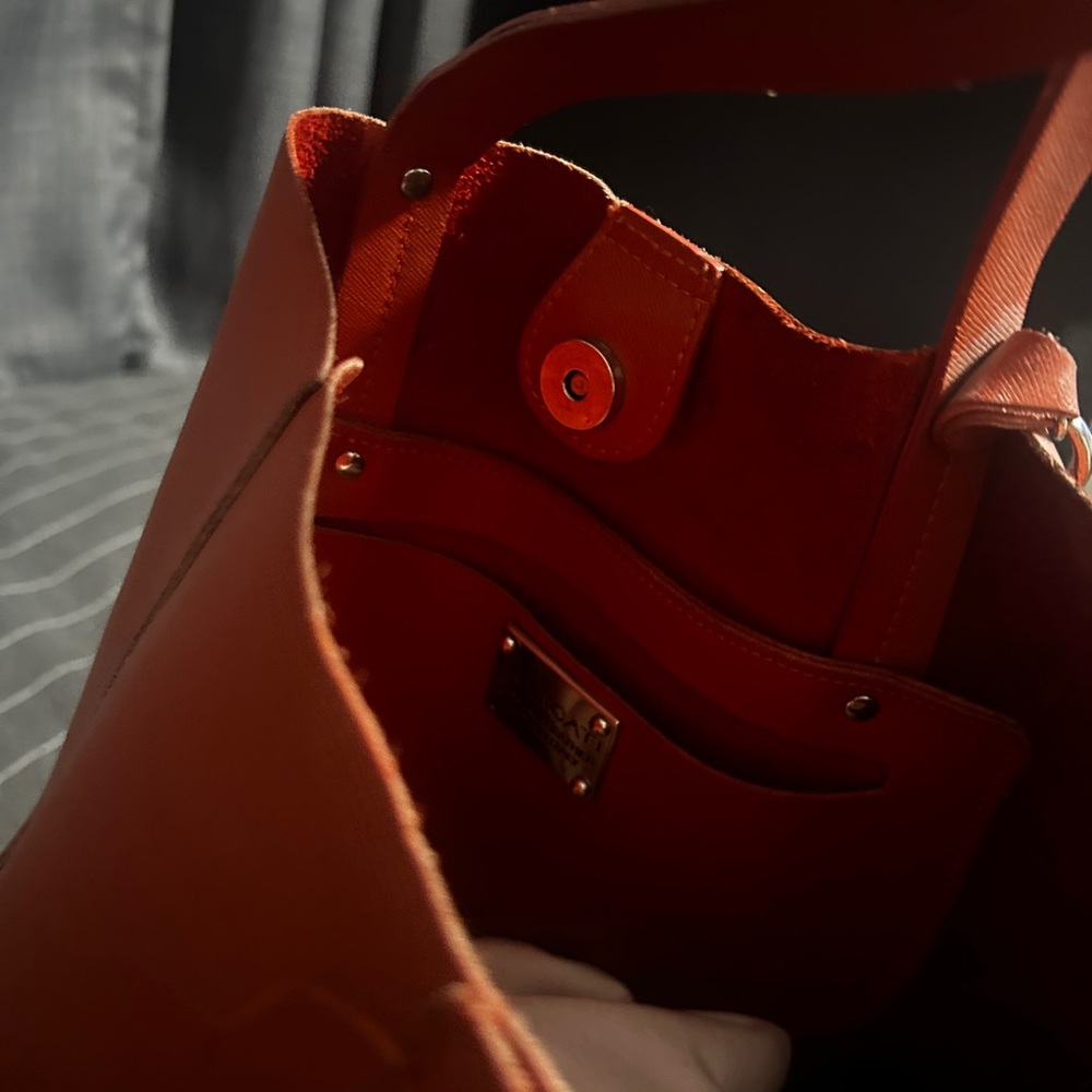 ITALIAN XL PULICATI SHOULDER SHOPPER TOTE BAG Red-orange saffiano leather - Picture 3 of 12